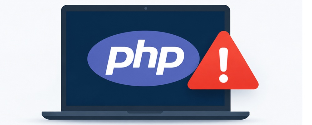 PHP-Vulnerability-insight-vxtream.-Image-of-php-logo-on-laptop-screen-with-warning-sign